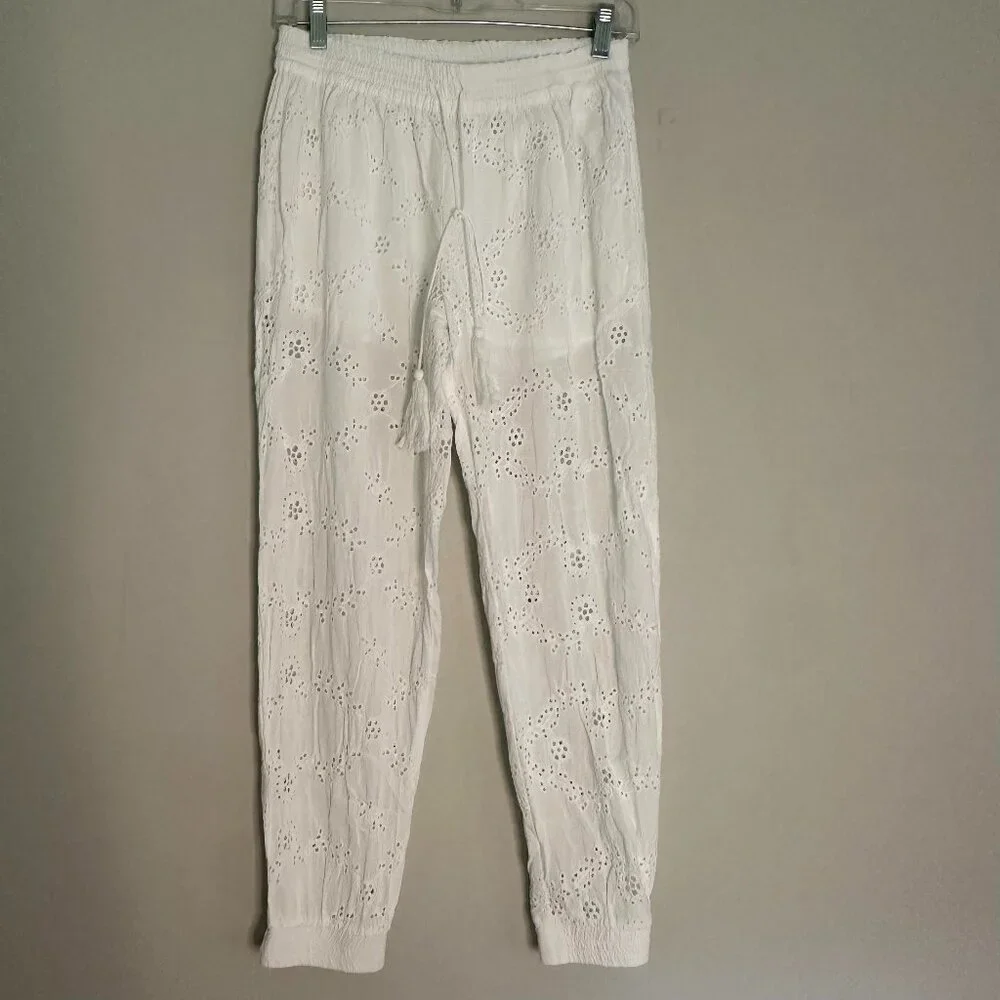 Young Fabulous & Broke Eyelet Cropped Jogger Pants Boho Resortwear - Medium